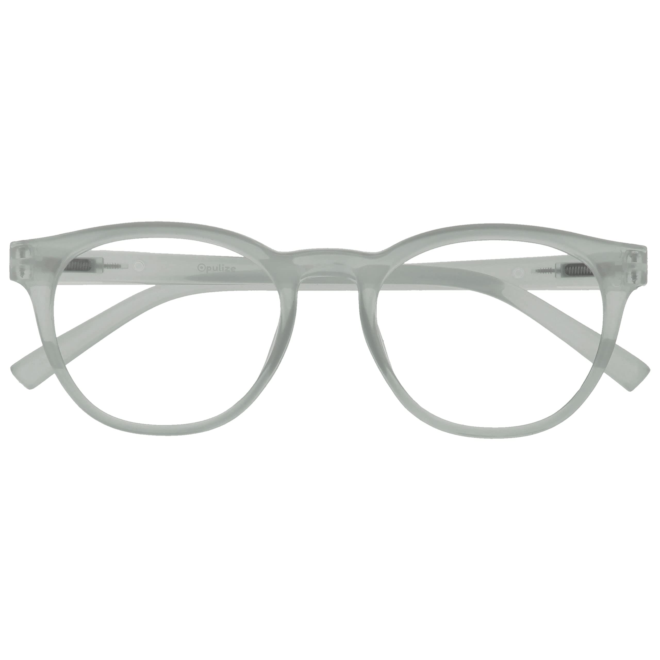 OPULIZE BLU Blue Light Blocking Reading Glasses for Women Men - Cool Round Frame - Anti-Glare Computer and Gaming Eyewear - UV and Eyestrain Protection - Improve Sleep - Ice +1.00