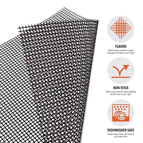 YESHIN 2 Pack BBQ Grill Mesh Matï¼ŒNon-Stick Teflon Cooking Grilling Sheet Liner Fish Vegetable Smoker Grill Mats - Works on Gas, Charcoal, Electric Barbecue 15.7 x 13inch (Black)