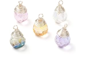 Stiesy Glass Teardrop Charms Pendants 50Pcs Transparent Faceted Glass Pendant Wire Wrapped Teardrop Bead Charm for Jewelry Ma