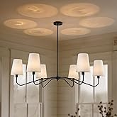 47'' Modern Chandelier with Shades, Farmhouse Chandeliers for Dining Room Light Fixture, 6-Light Large Black Chandelier, Heig