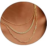 VIROMY Dainty Gold Necklace for Women 14K Gold Plated Layered Satellite Necklaces Trible Layering Paper Clip Chain Link Necklace Everyday Jewelry