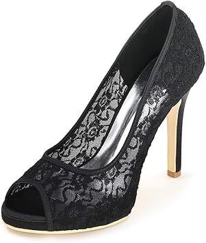 Amazon Co Jp 花嫁の靴レディースピープトウのレースは 布スティレット結婚式の靴のファッション快適なのぞき見つま先の裁判所の靴メッシュ スポーツ アウトドア