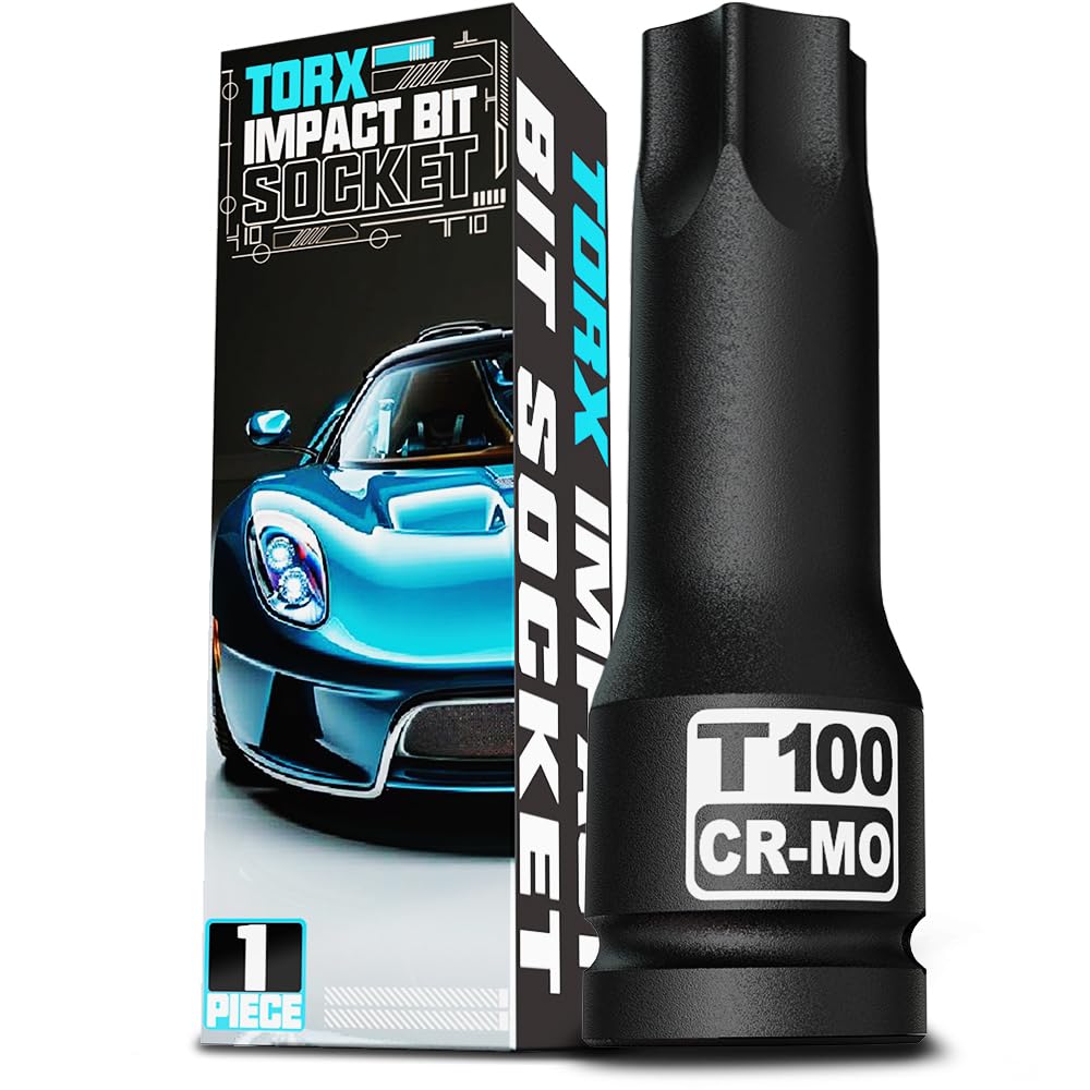 KIRXST 1/2" Drive T100 Torx Bit Socket, 6 Point Star Impact Socket, Impact Torx Bit Sockets for Automotive Repair