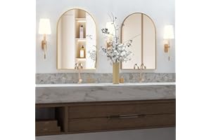 NEUWEABY Wall Mounted Mirror, Arched Wall Mirror for Bathroom, 20"x30" Arch Bathroom Mirror with Metal Frame, 2 Piece Gold Vanity Mirror Decor for Bedroom, Entryway, Living Room