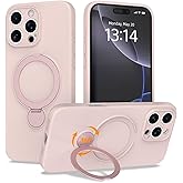 IAIYOXI Upgraded 360° Spin for iPhone 16 Pro Max Silicone case with Invisible Stand, Soft Anti-Scratch Microfiber Lining Inside Phone Cover with Kickstand Rotatable for Women and Men, Pink