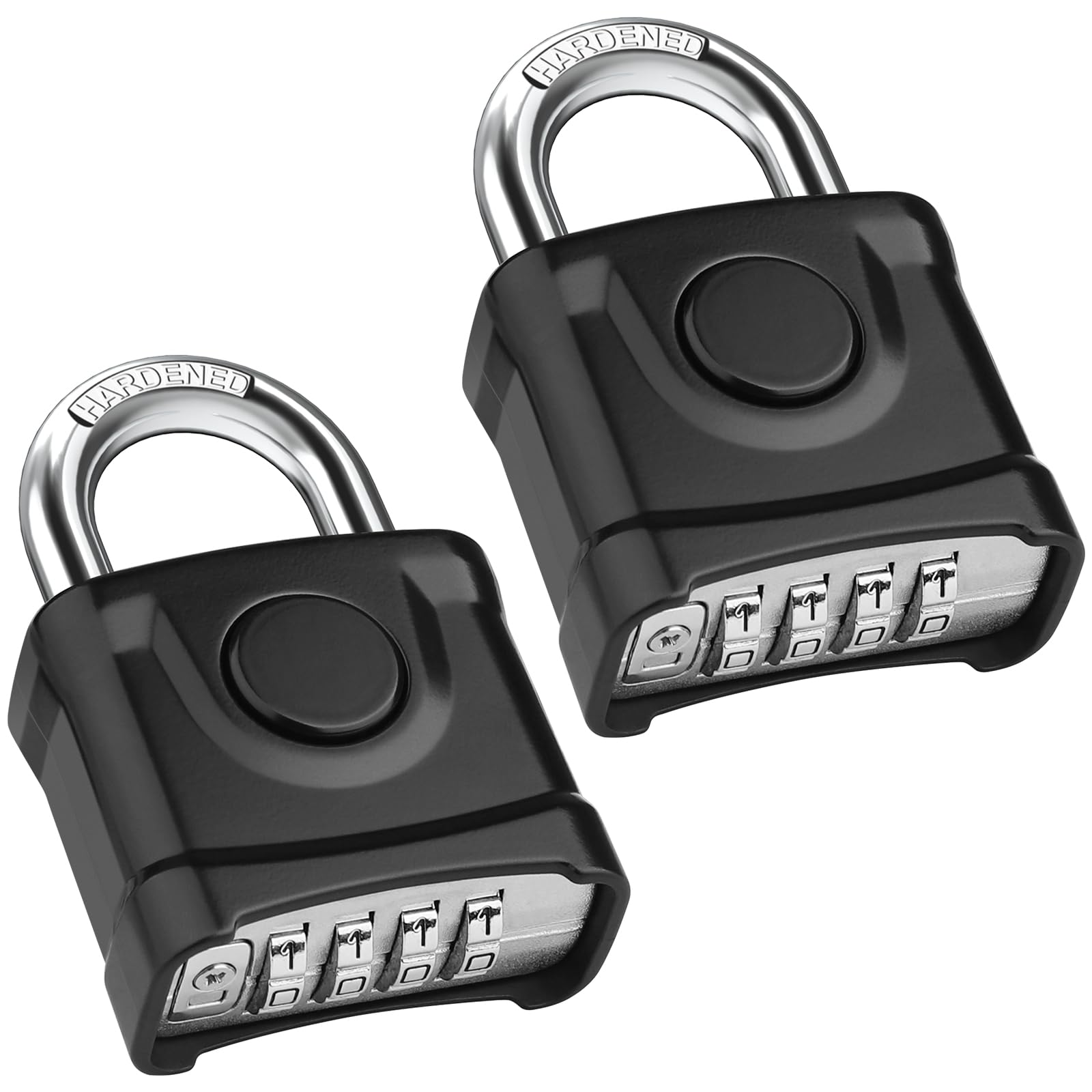 Diyife Heavy Duty Combination Padlocks, [Weatherproof Outdoor][2 Pack] Large 4 Digit Code Lock, 54mm with 8mm Thick 304 Stainless Steel Shackle Padlock for Door, School Gym, Gate, Shed (Black)