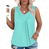 VISLILY Womens-Plus-Size-Tank-Tops 2026 Casual V Neck Sleeveless T Shirts Flowy Pleated Tunics Trendy Cute Blouses XL-5XL