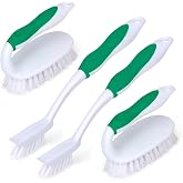 HileSwan Scrub Brush Set, 4 Pack Deep Cleaning Brush Kit, Green | 2 Scrub Brush, 2 Tile &amp; Grout Brush with Built-in Scraper, Household Commercial Scrubber for Floor, Shower, Pool Wall, Tub