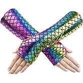 UUYYEO Shiny Mermaid Scale Arm Sleeves - Fish Scale Rave Party Gloves - Hologram Fingerless Gloves - Iridescent