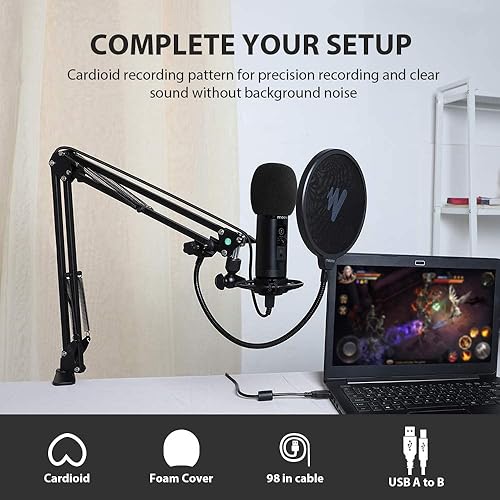 MAONO AU-PM422 USB Condenser Microphone - 192kHz/24bit, Cardioid, With Boom Arm