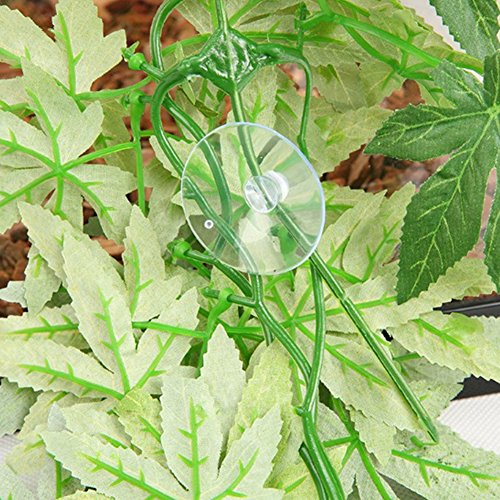 dezirZJjx Artificial Plants Aquarium Reptile Fish Tank Artificial Plastic Fake Hanging Leaves Plant Decor - Green 40cm - Thumbnail 5