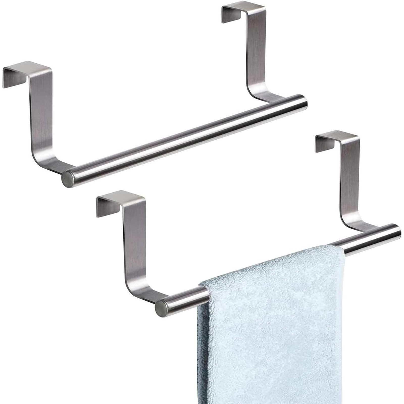 2 pcs Stainless steel hanging single pole towel rack no punch cabinet door back rag hanging rack towel rod cabinet door hanging.over the door towel rail，over door towel rail