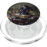 Magical Dragon with Books and Flowers Fantasy Bookish PopSockets PopGrip for MagSafe