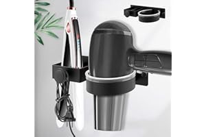 Restynic Stainless Steel Hair Dryer Organizer, No-Drill Wall Mount, Heat-Dissipating Design, Perfect for Curling Wands and Flat Irons (Black)