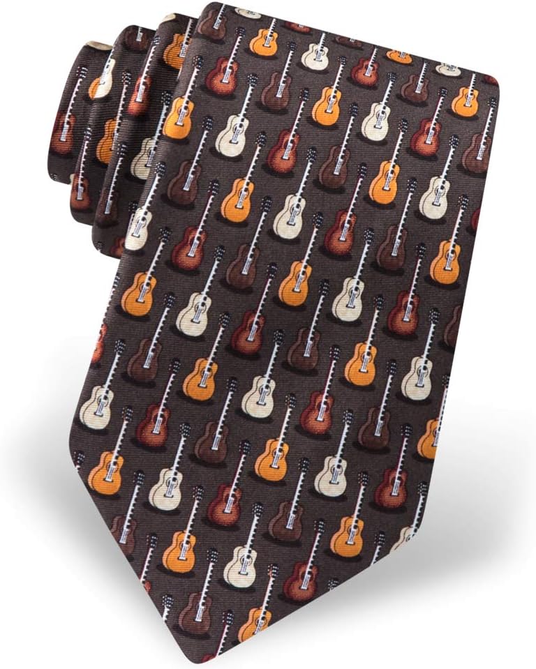 Men's 100% Silk Brown Unplugged Guitar Musical Instrument Tie Necktie