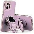 Compatible with Redmi Note 12 4G Case with Plating Creative Astronaut Cartoon Holder Pink, Xiaomi Redmi Note 12 4G Phone Case Silicone Shockproof Stand Soft TPU Protective Slim Cover (Purple)