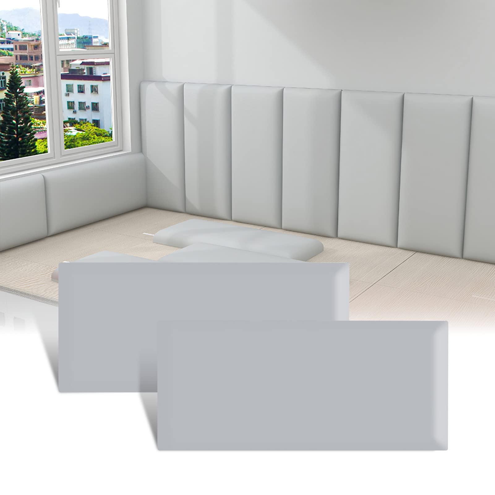 Windplusya 3D kids Anti-collision Wall Stickers, Thicken Tatami Nursery Wall Stickers, Peel and Stick Headboard, Upholstered Wall Panels for Bedroom Dojo Play Room (Grey, 2pack)