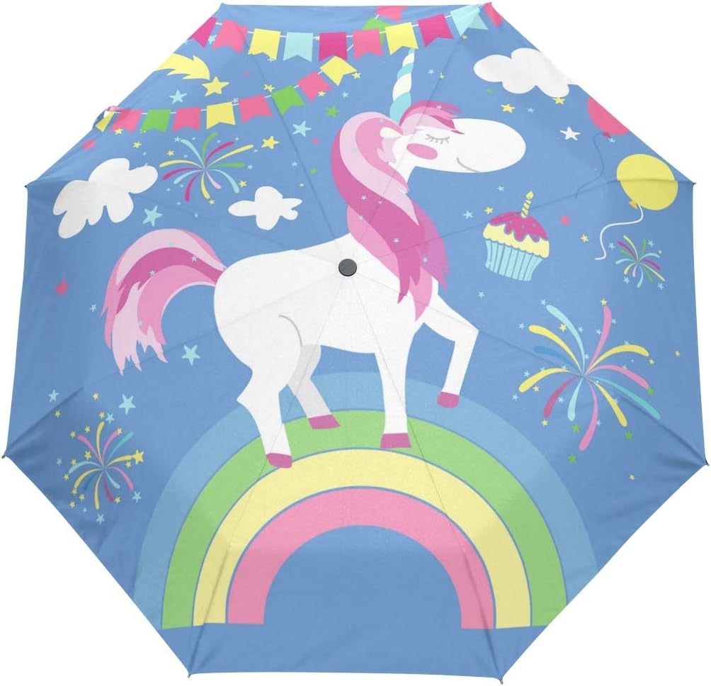 ZZKKO Cute Unicorn Umbrella Folding Auto Open Close for Women Girls