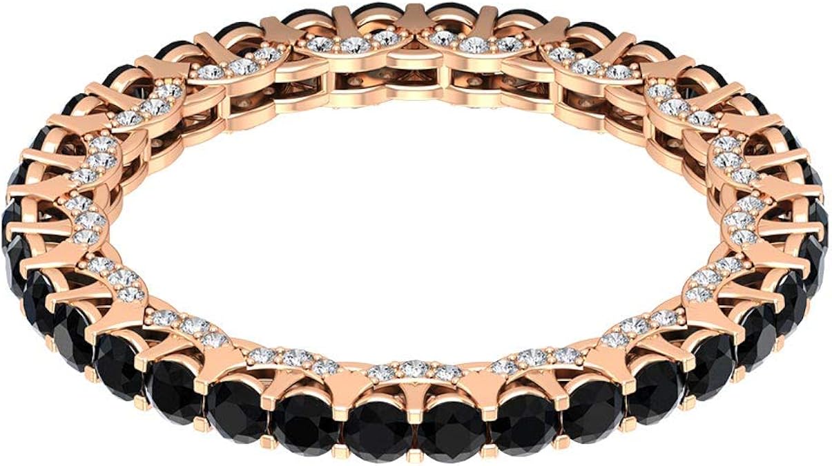 1.39 CT Black Onyx Eternity Ring, HISI Diamond Bridal Ring, 2 MM Round