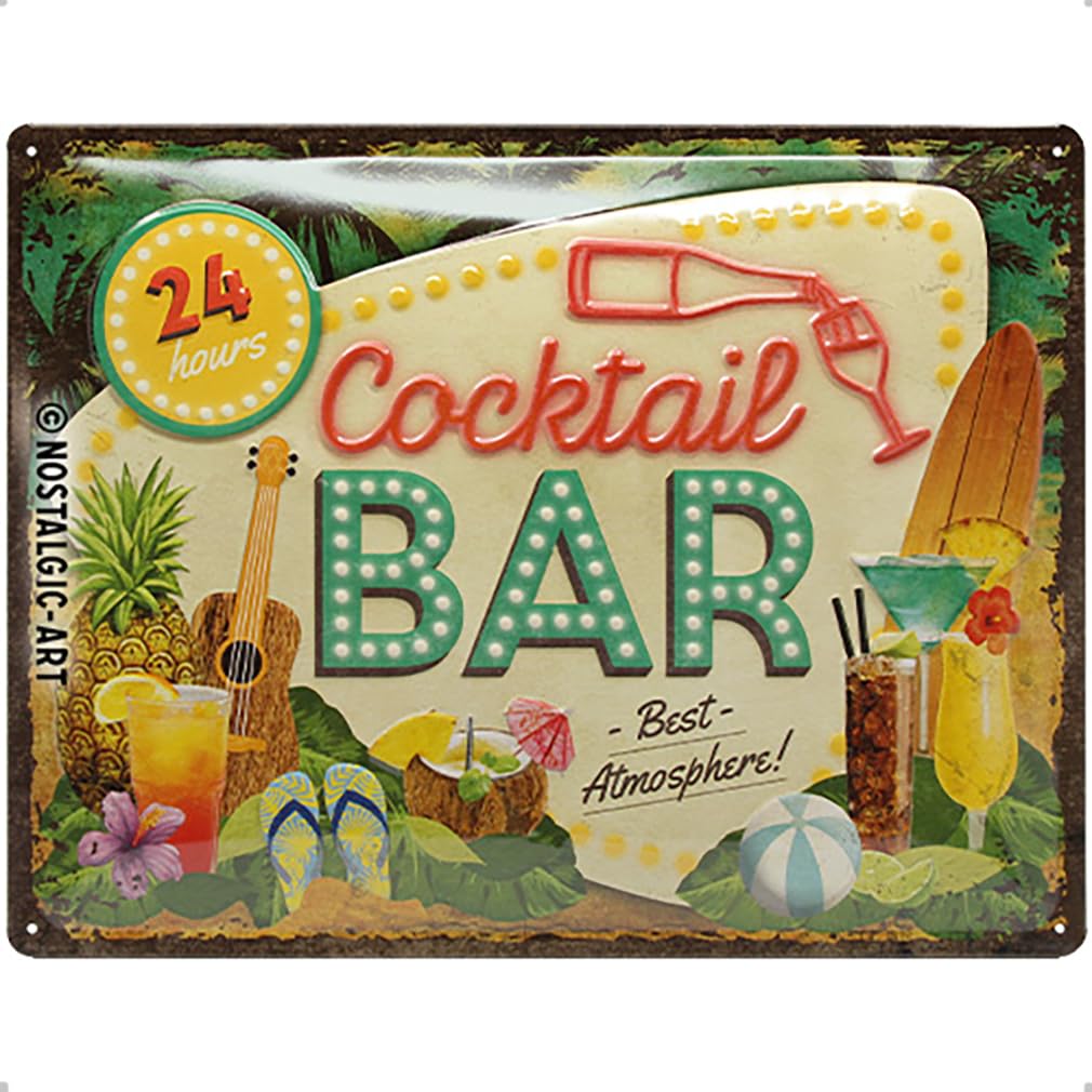 Nostalgic-Art Retro Tin Sign – Open Bar – Cocktail Bar – Gift idea for decoration, Metal Plaque, Vintage design for wall decoration, 30 x 40 cm