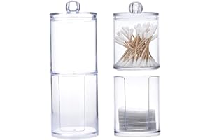 2-in-1 Clear Cotton Pad Container and Cotton Swab Holder with Lid, Stackable Acrylic Makeup Remover Pad Organizer for Bathroo
