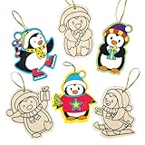 Penguin Color-in Wooden Hanging Decorations for Children to Make Paint and Display for Christmas - Creative Xmas Craft for Kids (Pack of 10)