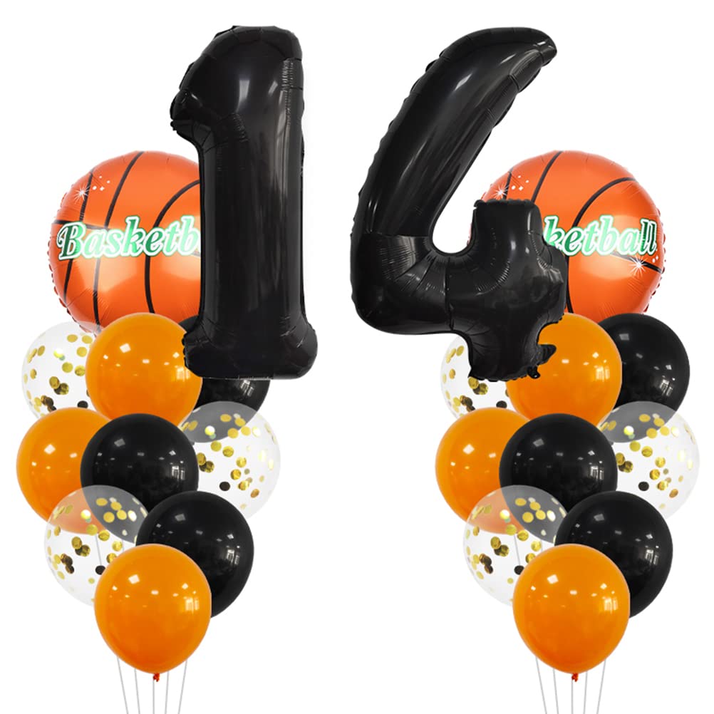 Large Basketball Balloon Birthday Decorations 14 Year Kids Birthday Decoration Number 14 Balloon Foil Balloon Orange Black Balloon for Kids Basketball Themed Celebration Party Birthday Decoration