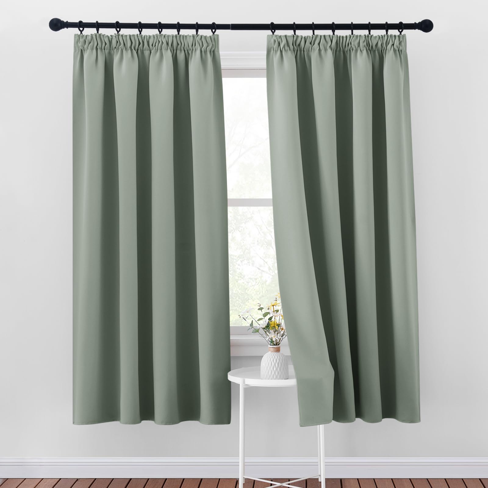 PONY DANCE Blackout Curtains Pencil Pleat - Living Room Thermal Curtains for Bedroom Light Filter Super Soft Window Treatment Drapes for Home Decorative, Sage Green, W46 X L72, 2 Panels — image 1