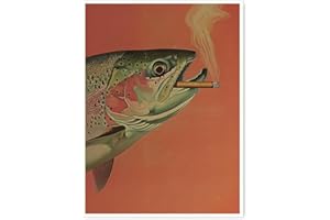 Funny Fish Wall Art, Vintage Trout Smoking Poster, Retro Cabin Decor, Whimsical Fisherman Print for Bar, Lodge, or Lake House
