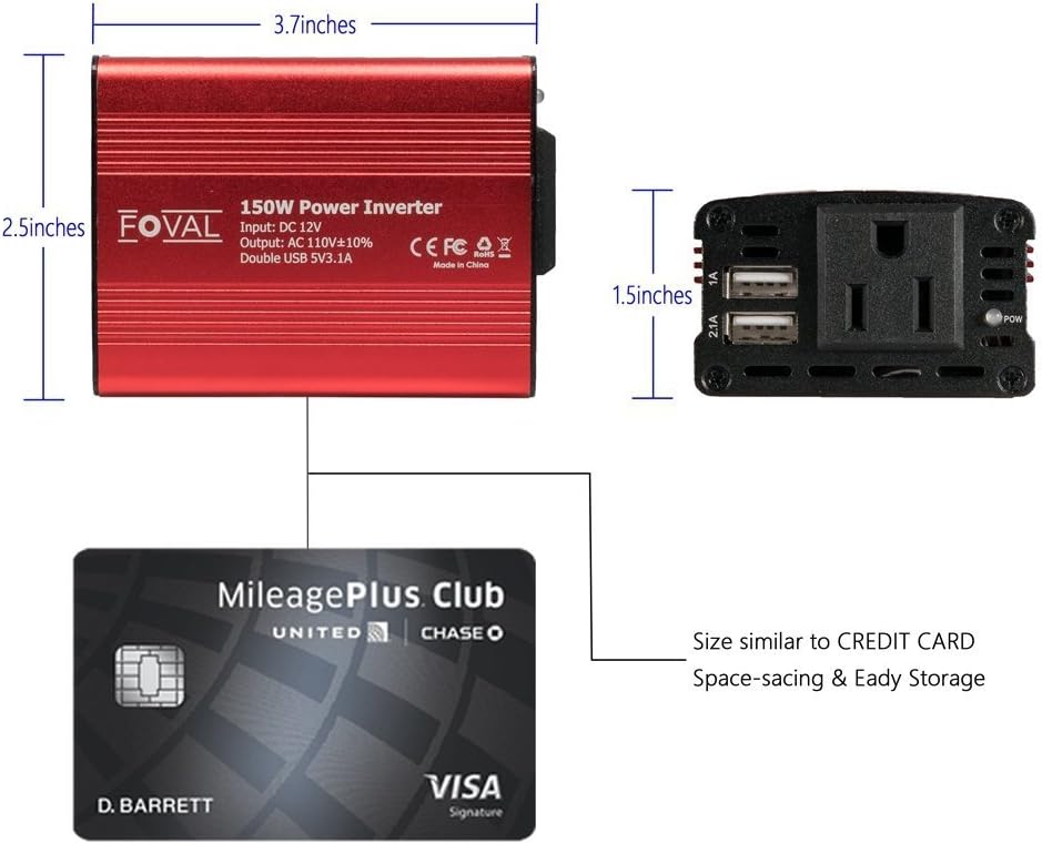 Foval 150W Car Power Inverter 12V DC to 110V AC Converter with 3.1A Dual USB Car Charger: Automotive