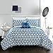 Chic Home Blue Reversible Bed in a Bag Quilt Set, King Size (4 Piece), Madrid - Microfiber Bedding with Geometric Medallion Boho Pattern Print - Quilt, Pillow Shams and Decorative Pillows
