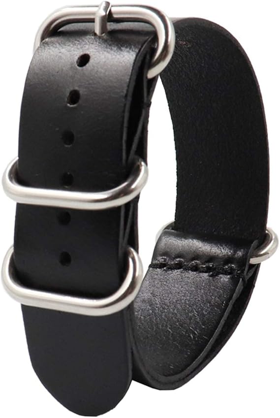 NATO Strap Leather Watchband18mm/20mm/22mm/24mm Sliver Ring Buckle