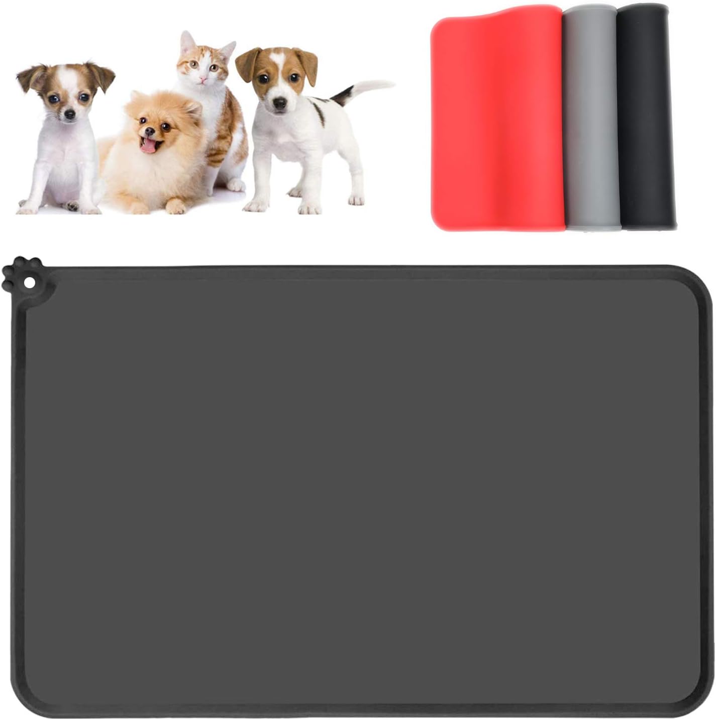 Jiuhao Dog Cat Food Bowl Mat, Silicone Pet Feeding Mat Wipe Clean, Non Slip, Prevent Food Spills, Large (21.6inx15in)