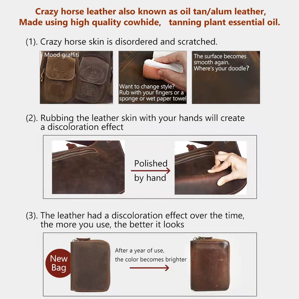 Genuine Leather Tooling Sheets 1.8-2.0MM Thick Genuine Top Full Grain Oil Tan Crazy Horse Cowhide Leather Sheets for Crafts Tooling Sewing Wallet Earring Hobby (Dark Brown, 8