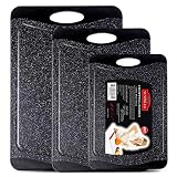 Large Kitchen Plastic Cutting Board Set (3-Piece Set), Original Reversible Plastic Chopping Board with Juice Groove - Marble Appearance, Non Slip, BPA Free, Dishwasher Safe