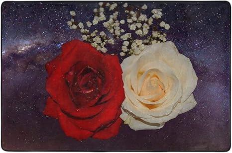 Amazon Co Jp ラグ マット 赤と白の浮遊バラ カーペット 絨毯 じゅうたん 敷マットインテリア おしゃれ 柄付き 滑り止め リビング 72 X48 ホーム キッチン