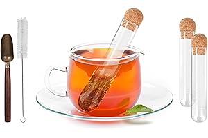 cambk 2 Pcs Glass Tea Infusers for Loose Tea, Strainers for Long Leaf Tea with Teaspoon & Cleaning Brush, Glass Tea Steeper with Cork for Cup, Gift Tea Accessories for Tea Lovers