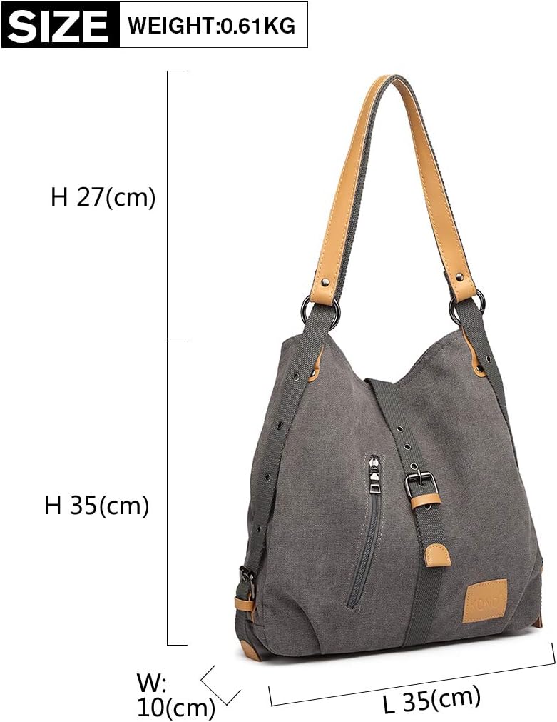 Women Backpack Canvas Shoulder Bag Anti-Theft Travel Rucksack Convertible 3 in 1 Crossbody Bag Vintage Fashion Backpack Women Ladies Handbag College Daypack (Grey) - Image 4