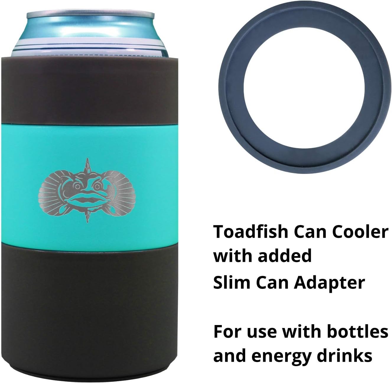 Toadfish Can Cooler - Non-Tipping Suction Cup Can Cooler With Slim Can Adapter - Double Wall Vacuum Insulation Insulated Can Cooler Designed to Stay Upright and Not Spill - Stainless Steel (Teal)