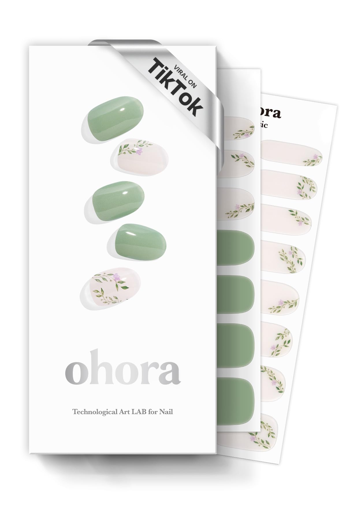 ohora Semi Cured Gel Nail Strips (N Spring Garden) - Salon-Quality, Long Lasting, Easy to Apply & Remove - Includes 2 Prep Pads, Nail File & Wooden Stick