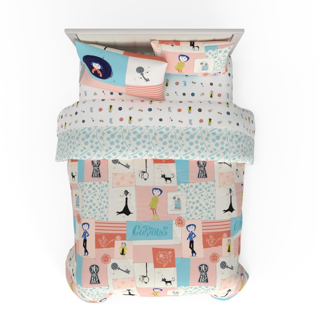 Coraline Kids Bedding Super Soft & Cozy Reversible Microfiber Comforter and Sheet Set with Sham, 7 Piece Full Size, (Officially Licensed Product) by Franco Image