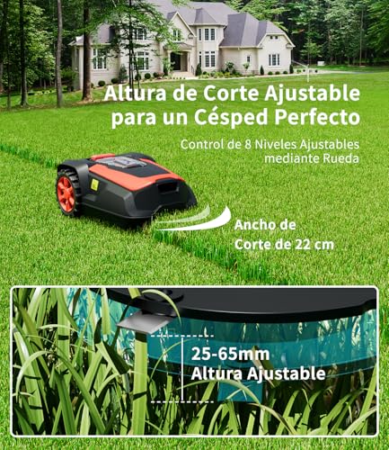 OKAYBOT Robot Lawn Mower with Perimeter Cables 1400 m2, Slope 47%, Cutting Height 25-65 mm, App Control, Rain Sensor