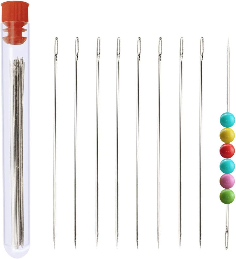SelfTek 30 Pieces Beading Needles for Seed Beads with Needle Bottle (80 mm/ 3.15 inches Long)