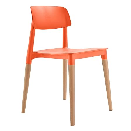 Finch Fox Bella Dining Chair/Cafeteria Chair/Cafe Chair/Armless Side Chairs Molded ABS Plastic with Wood & American Mid-Century Styling (Orange)