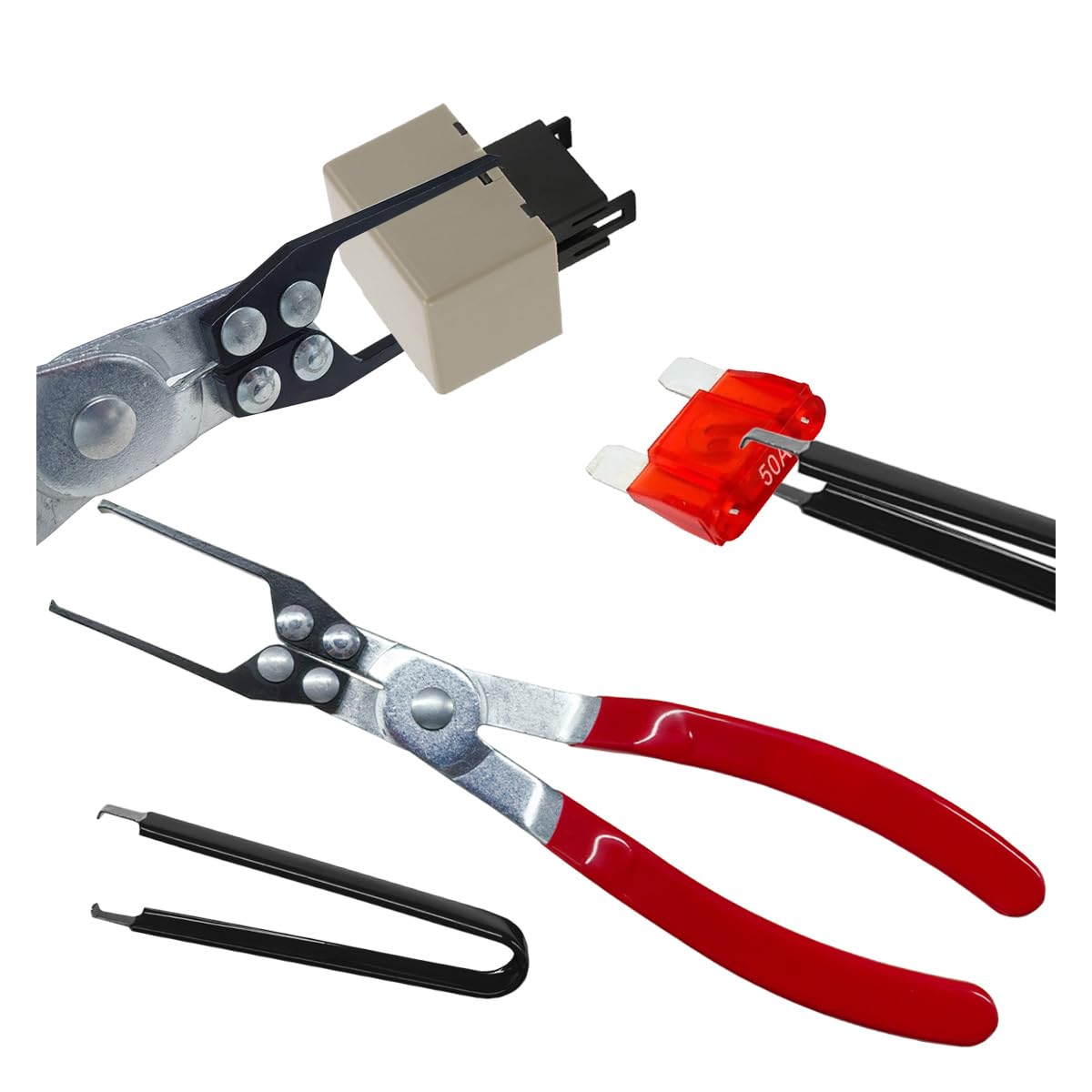 Photo 1 of 2PCS Automotive Fuse Removal Tool, Fuse Extraction Pliers, Metal Relay Puller Pliers, Car Electrical Disconnect Pliers, Stainless Steel Fuse Puller, Multifunctional Disassembly Clamp Kit (Black)