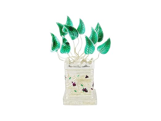 GoldGiftIdeas Silver-Plated Tulsi Plant Pooja Decorative with Potli Bag (Silver_11 x 5 cm)