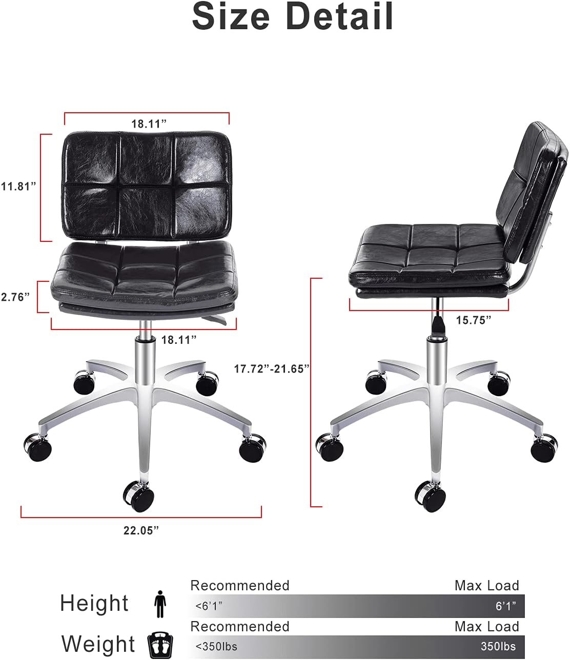 REMWELL Square Seat Rolling Stool Adjustable Swivel Chair for Clinic Medical Spa Beauty Hair Salon Home Office Kitchen with Wheels（Black, with Backrest）: Kitchen & Dining