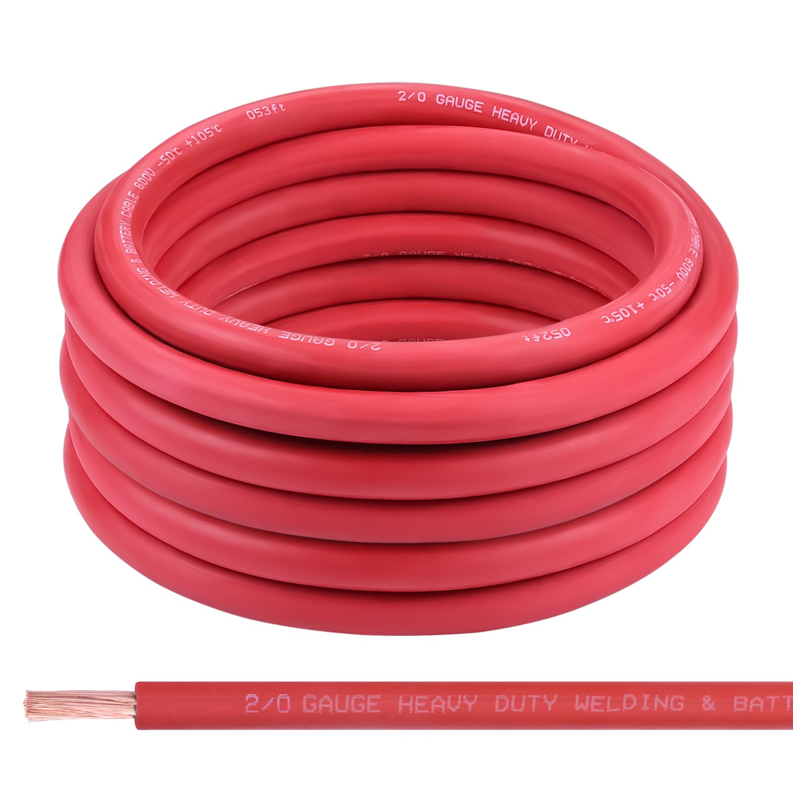 Photo 1 of Shirbly 2/0 Gauge Battery Cable, 30FT Red 2/0 AWG Pure Copper Wire Welding Cable, for Automotive, Battery, Solar and Generator, Standard USA OFC Wire