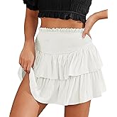 HERBATOMIA Women’s Mini Layered Skirt Ruffle High Elastic Waist Short Flowy Cute Summer Skirts for Women with Shorts