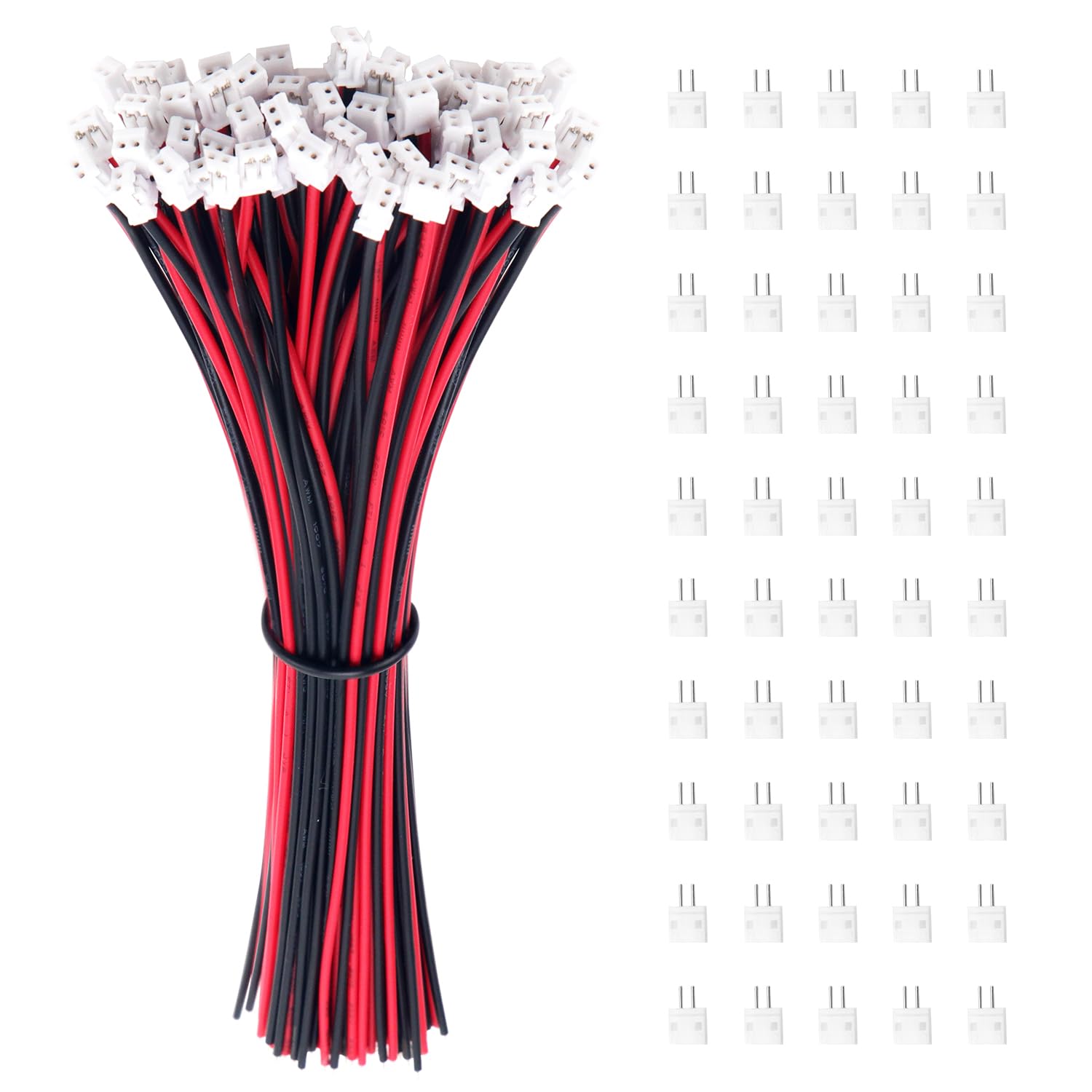 Lyeteung 50 Sets Mini Micro JST 1.5 ZH 2 Pin Connector Plug Male with 150mm 26AWG Cable & Female Connector (Red Black)